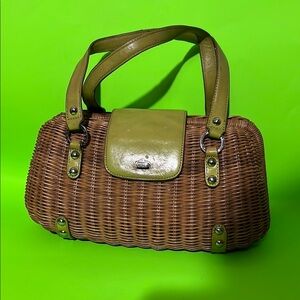 Woven Rattan Tote with Olive Trim - Women Bags